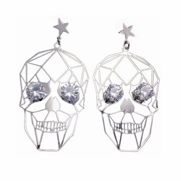 🔥💀🔥NWT Silver skull earrings with faux diamond sparkle eyes. - Picture 4 of 9